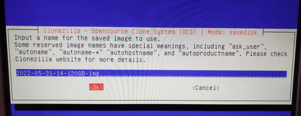 clonezilla backup select name-image