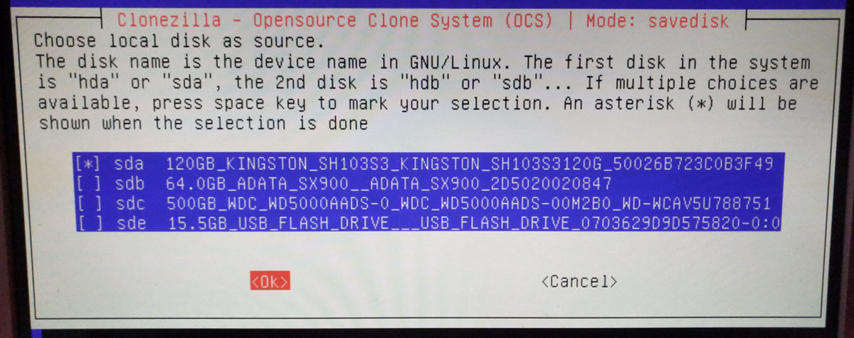 clonezilla backup select copy-from-target