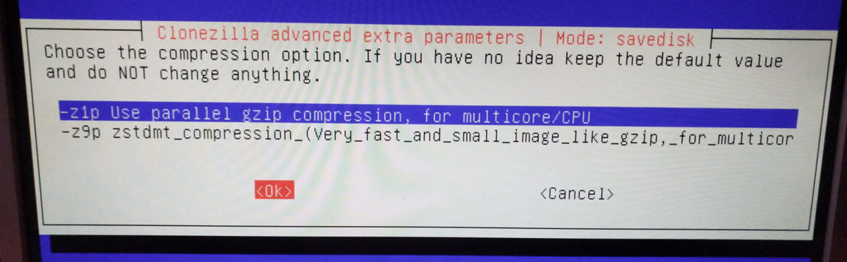 clonezilla backup select compression
