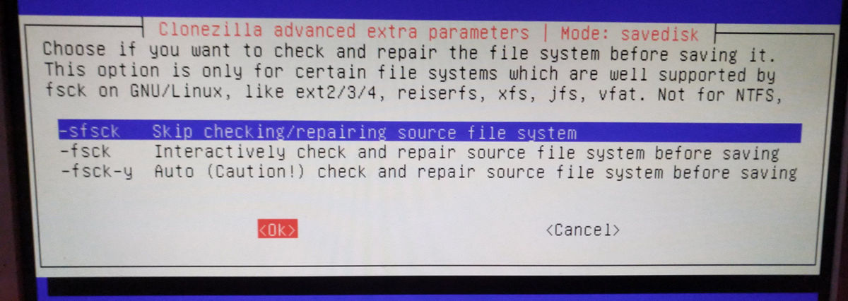 clonezilla backup select check-repair