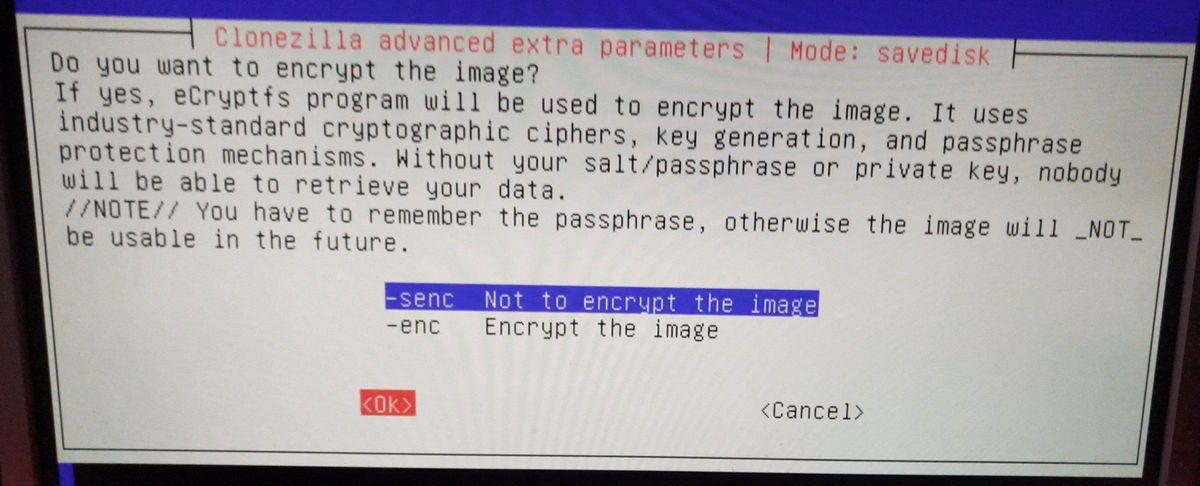 clonezilla backup select encryption