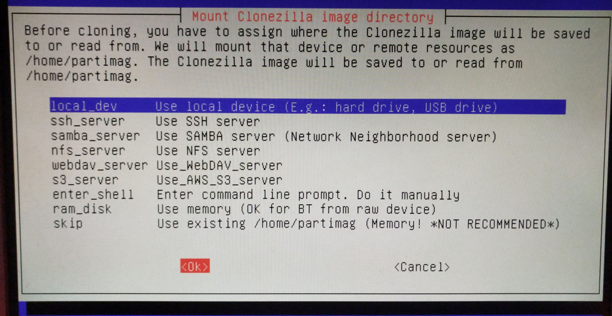 clonezilla restore local-dev