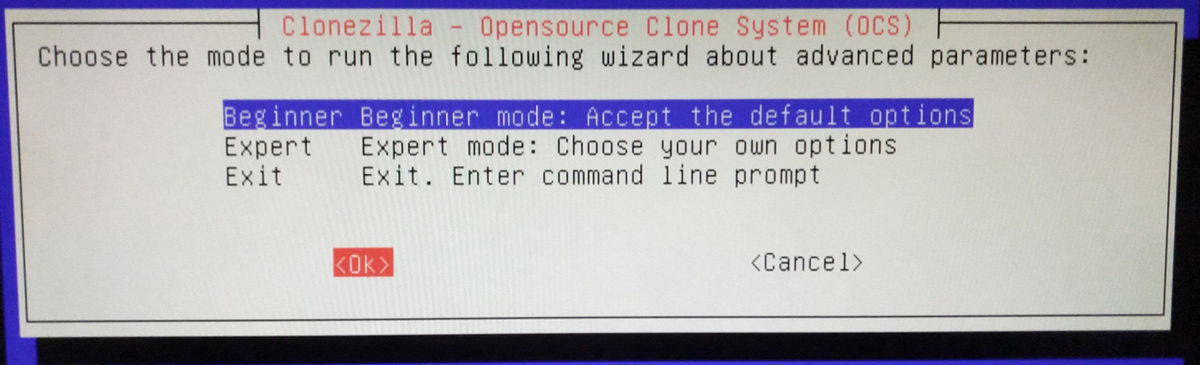 clonezilla restore select experience-mode