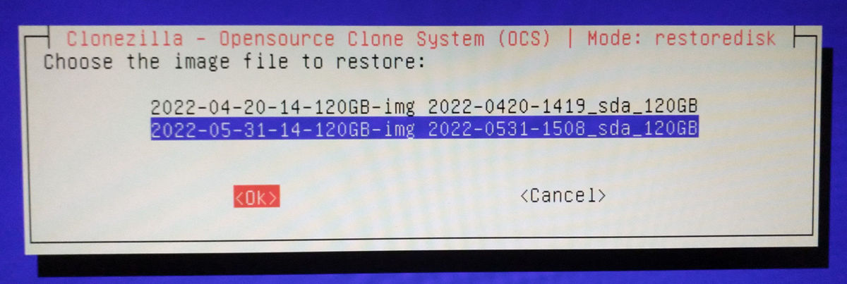 clonezilla restore select image