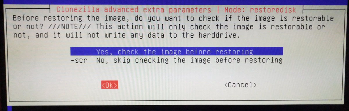 clonezilla restore select check-img-before-restore