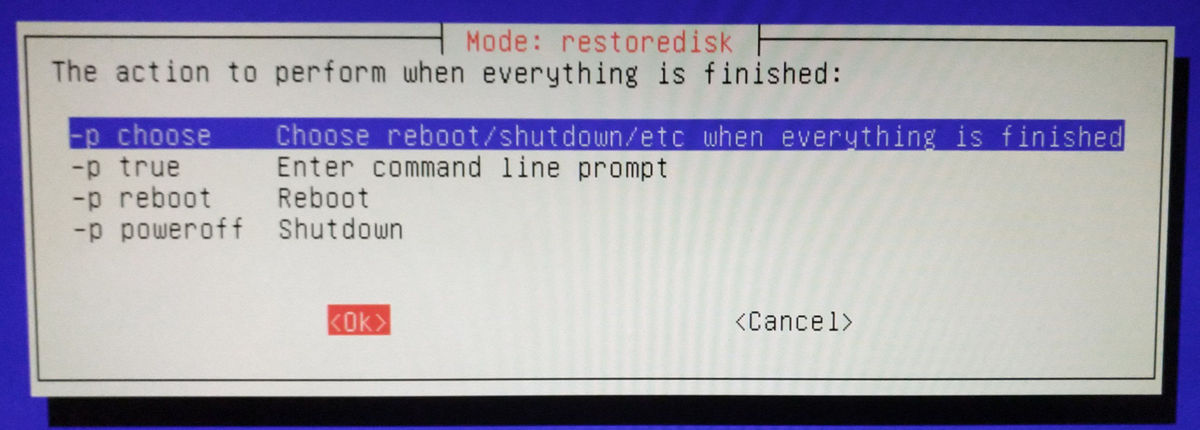 clonezilla restore select finished-action