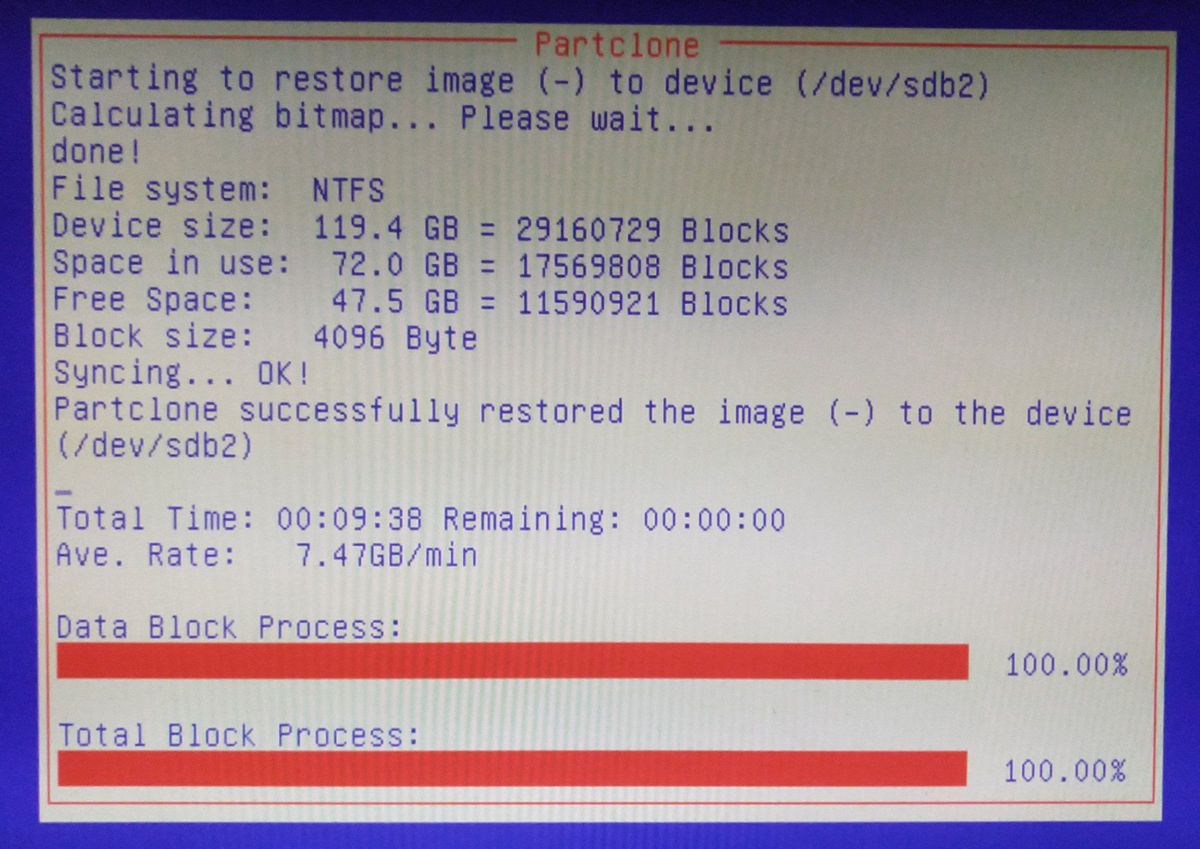 clonezilla restore completed