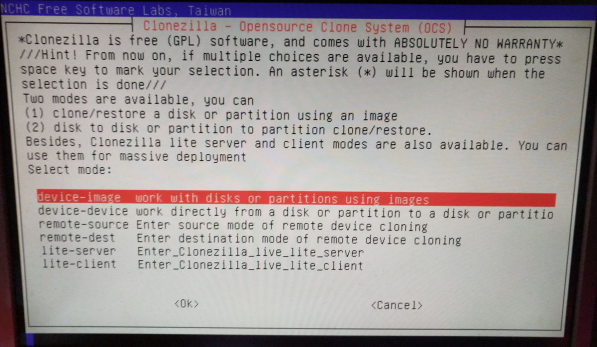 clonezilla backup device-image