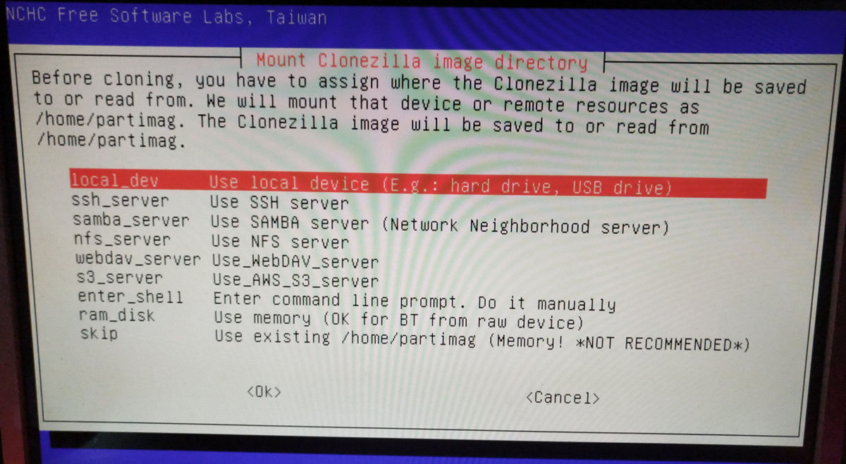 clonezilla backup local-dev